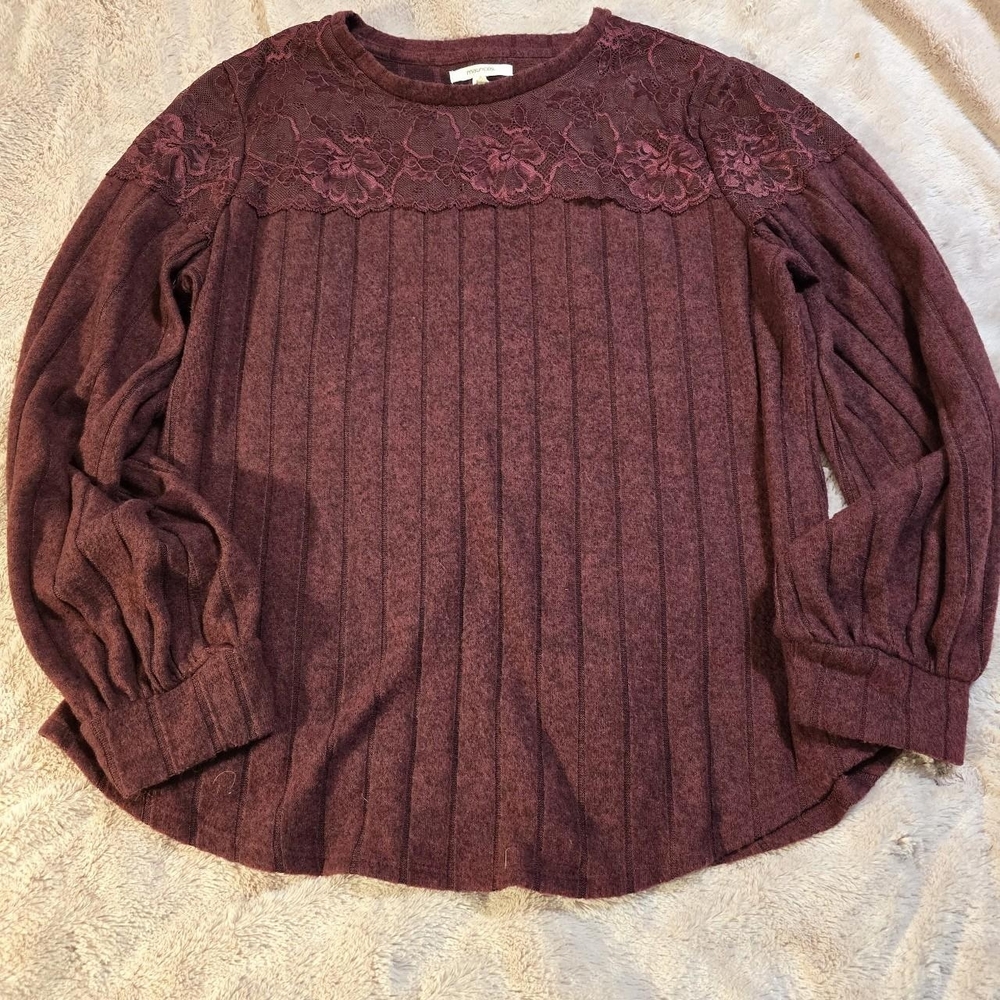 Maurices Deep Red Lace Long Sleeve Top